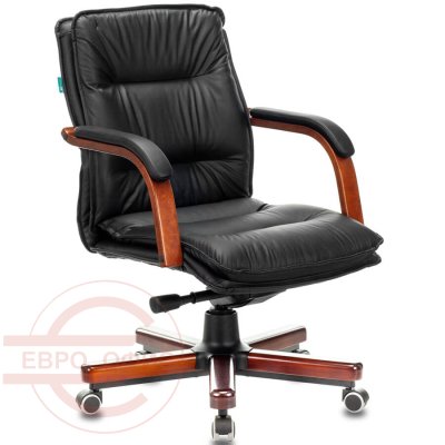 T-9927WALNUT-LOW Кресло для руководителя  Бюрократ, обивка кожа (Чёрный)