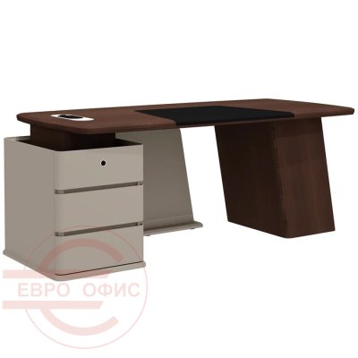 As-20 L Стол руководителя с опорной тумбой левый Мебель Стиль Aston (дуб Дюваль / серый кварц / мокко)