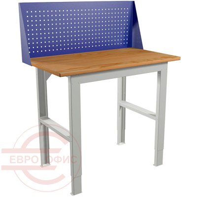 EXPERT (№204) W120.F2/F2.010 Верстак ПРОМЕТ (Корпус серый полуматовый (RAL 7038), лицевая панель ящиков и дверцы тумбы — синий (RAL 5002))