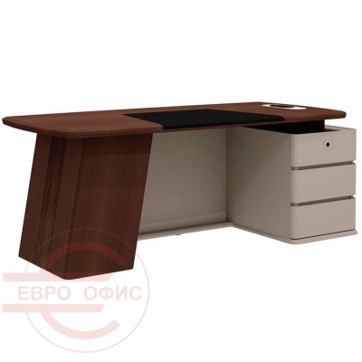 As-20 R Стол руководителя с опорной тумбой правый Мебель Стиль Aston (дуб Дюваль / серый кварц / мокко)