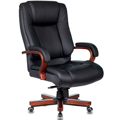 T-9925WALNUT Кресло для руководителя  Бюрократ, обивка кожа (Чёрный)