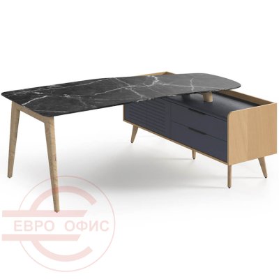 Rem-200.1R+ Rem-33R Стол письменный Мебель Стиль Remo (Мрамор черный/массив ясеня MS)