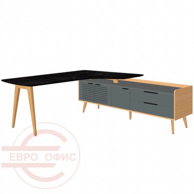 Rem-209.1R+ Rem-34R Стол письменный Мебель Стиль Remo (Мрамор черный/массив ясеня MS)